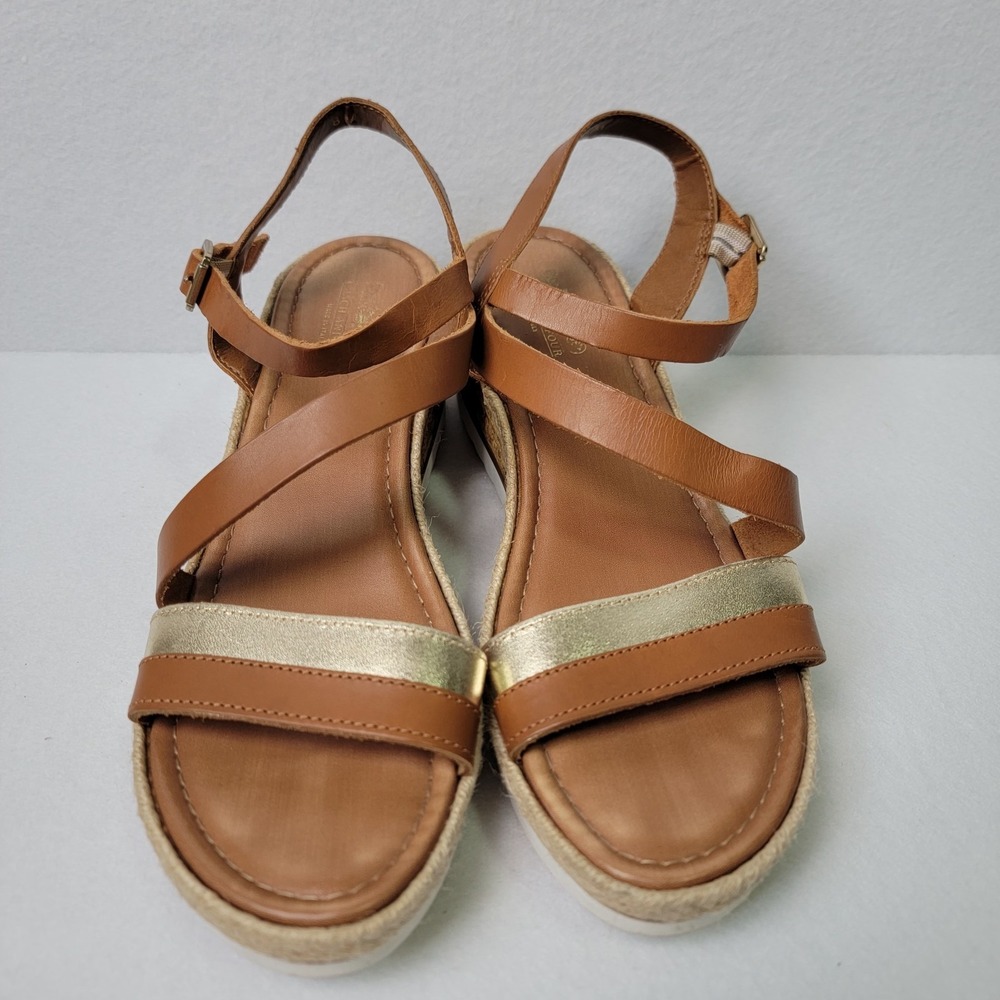 Coach and Four Made in Italy Leather Espadrille Wedges Brown Gold Platform 8M